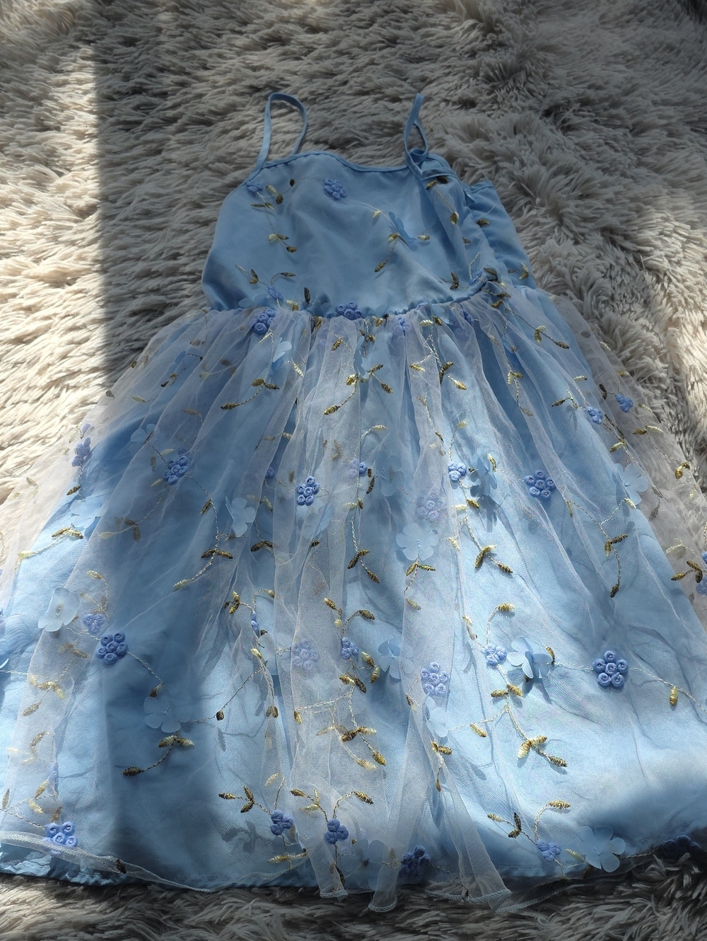 SHEIN Light Blue Floral Tulle Party Dress for Girls